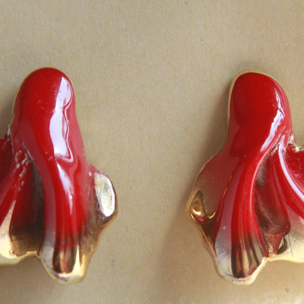 Red and Gold Draped Ceramic Earrings